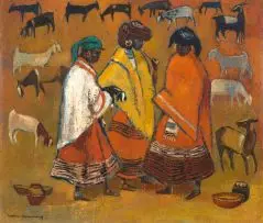 The Goat Witches by Nerine Desmond, oil on canvas, sold Jun 2018