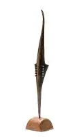 Michael Fleischer, Abstract Form, copper with brown patina, wooden base