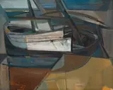 Sidney Goldblatt, Boats, Spain II, oil on canvas board