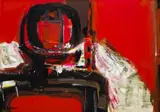 Sidney Goldblatt, Red and Black Absract, oil on board