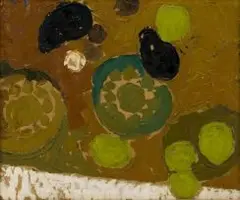 Heidi Herzog, Brown and Green Still Life, oil on canvas laid down on board