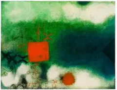 Douglas Portway, Abstract with Green, Blue and Red, oil on paper