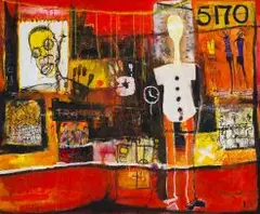 Joël Mpah Dooh, New Bell Taxi, acrylic on canvas