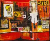 Joël Mpah Dooh, New Bell Taxi, acrylic on canvas