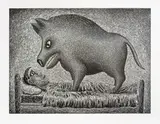 Nightshift by Norman Catherine, linocut, sold Jun 2018