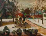 Maud Sumner, Scarecrows, oil on board