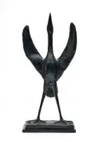 Gerard De Leeuw, Praying Rain Bird - Biddende Reënvoël, 1976, bronze with a black patina, mounted on a bronze base