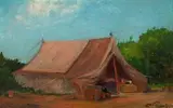 Camp near Roodeplaat by Jacobus Hendrik Pierneef, oil on board, offered Jun 2018