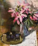 Irmin Henkel, Still Life with Plums, oil on canvas