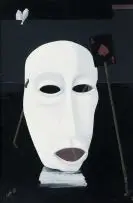 Fred Page, Mask and Playing Card, oil on canvas laid down on board