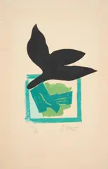 Oiseau noir sur fond vert by Georges Braque, Farblithografie auf Bütten, sold Nov 2015