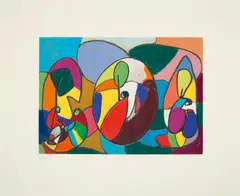 Adolf Hölzel, Ohne Titel (Figuren in Landschaft), Farbserigrafie auf Velin