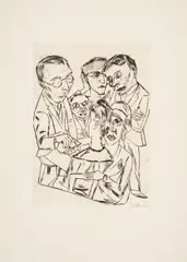 Der Zeichner in Gesellschaft by Max Beckmann, Kaltnadelradierung auf Velin, sold Nov 2015