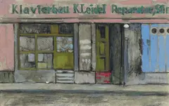 Albert Wigand, Dresden. Alte Schaufenster in der Rähnitzgasse, Mischtechnik (Gouache über schwarzem Stift) auf Papier