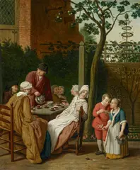 Jan Josef d.Ä. Horemans, Feine Gesellschaft an der Kaffeetafel, Öl auf Leinwand