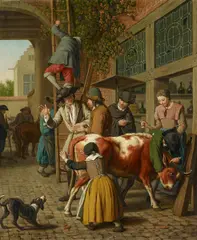 Jan Josef d.Ä. Horemans, Viehmarkt in einer flämischen Stadt, Öl auf Leinwand