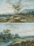 Jacob Bürgi, Zwei Gouachen mit Flusslandschaften, Jeweils Gouache auf Papier