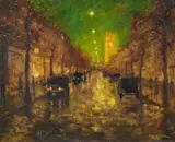 Belebte Straße im nächtlichen Paris by Otto Eduard Pippel, Öl auf Leinwand, sold Nov 2016