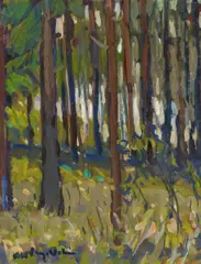 Otto Lang-Wollin, Waldinneres, Tempera auf Karton
