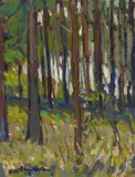 Otto Lang-Wollin, Waldinneres, Tempera auf Karton