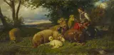 Johann Baptist Hofner, Die junge Schafhirtin, Öl auf Leinwand