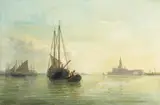 Giulio Cecchini, Schiffe in der Lagune von Venedig, Öl auf Leinwand