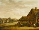 Thomas van Apshoven, Bauern beim Kegeln, Öl auf Holz