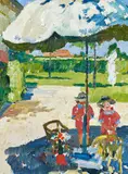 Max Clarenbach, Die Töchter des Künstlers im Garten in Wittlaer, Öl auf Leinwand