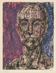 Head by Mark Tobey, Farblithografie auf BFK RIVES (Wasserzeichen), sold Nov 2015