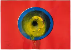 Otto Piene, "Konzentrat", Mischtechnik (Feuergouache über Farbserigrafie) auf Büttenkarton