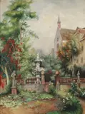Anton V. Werle, A Lush Garden Scene, Oli on canvas