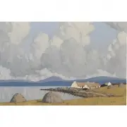 Paul Henry, Lakeside Cottages, oil on panel