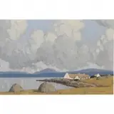 Paul Henry, Lakeside Cottages, oil on panel