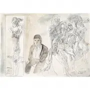 Jose Luis Cuevas, Hommage a Picasso, Self Portrait with Les Demoiselles d Avignon, mixed media