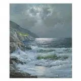 Alexander Dzigurski Crashing, Waves Along the California Coast, oil on canvas