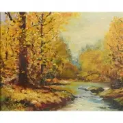 Bert Geer Phillips, Untitled (Taos in Fall), oil on panel