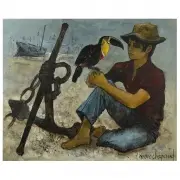Marc Chapaud, Jeune Pecheur et Tucan, 1967, oil on Canvas