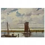 Eugen Reich-Münsterberg, Sailboats at Dock, oil on panel
