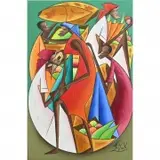 Fritz Rock, Haitian Market Scene, acrylic on canvas