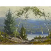 Gustav Wiegand, Mountain Trees, oil on board