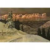 Alois Arnegger, Town Nestled at the bottom of Large Snow Capped Mountains
