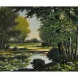 Seitoku Igarashi, Lily Pond Amongst Trees, oil on canvas