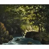 Seitoku Igarashi, Tranquil River Through the Lush Landscape of Japan, oil on canvas