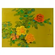 David Lee, Roses, watercolor and gouache on silk