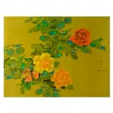 David Lee, Roses, watercolor and gouache on silk
