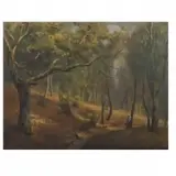Jules Mersfelder, Woman Walking throught a path in the Forest, oil on canvas
