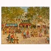 Georges Flanet, Place de Lices et les joueurs de ptanque, oil on canvas
