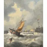 Pieter Christiaan Dommersen, Off the Coast of France, oil on canvas
