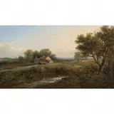 Patrick Nasmyth, Cottage by Stream and Footbridge, oil on panel