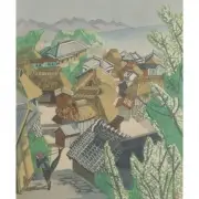 Jun'ichirō Sekino, Village Scene, woodblock print